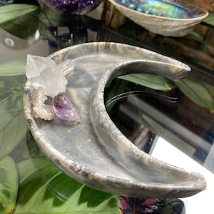 Premade Marble Effect Moon Dish Plate. Heat Proof customisable to be made into and incense holder.
