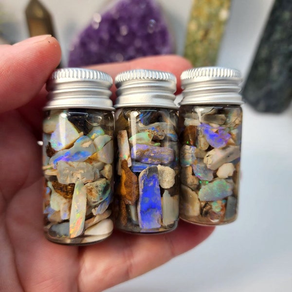Raw Australian Opal Chips - 10ml glass vial- 12-14 g raw opal chunks. Mix in resin, make jewellery. Make raw wire wrapped pendants or polish