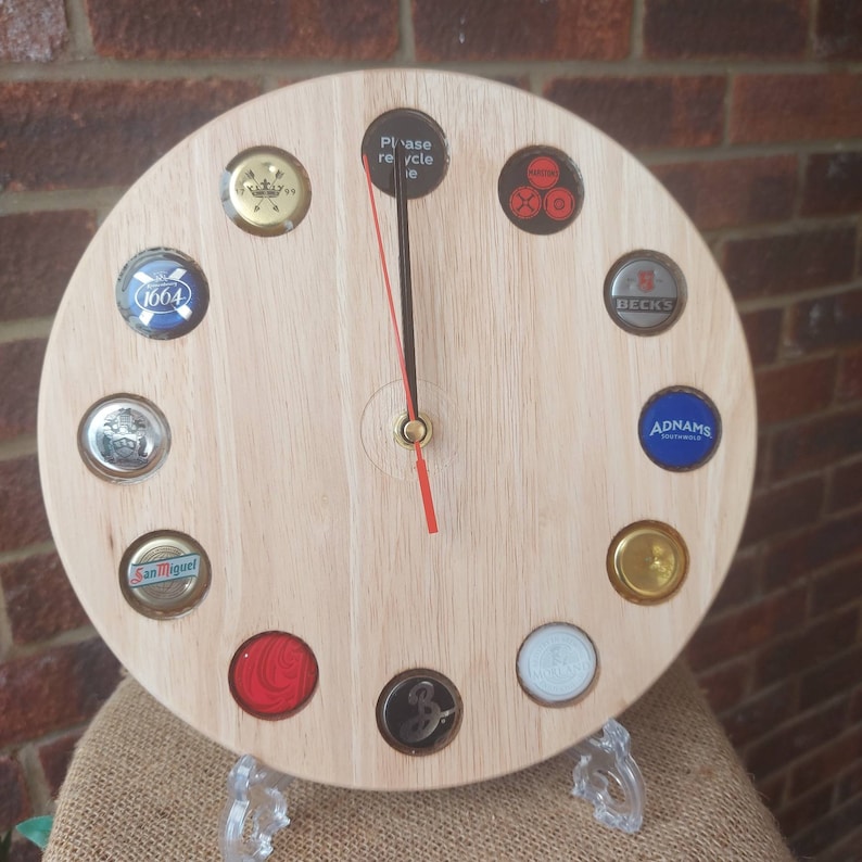 Unusual 25cm Wooden Bottle Cap Clock, Beer Caps, Cava Caps Wine Caps Etsy