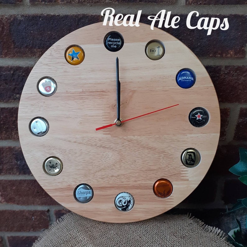 Unusual 25cm Wooden Bottle Cap Clock, Beer Caps, Cava Caps Wine Caps Etsy