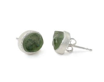 Raw Peridot Gemstone & Sterling Silver Stud Earrings