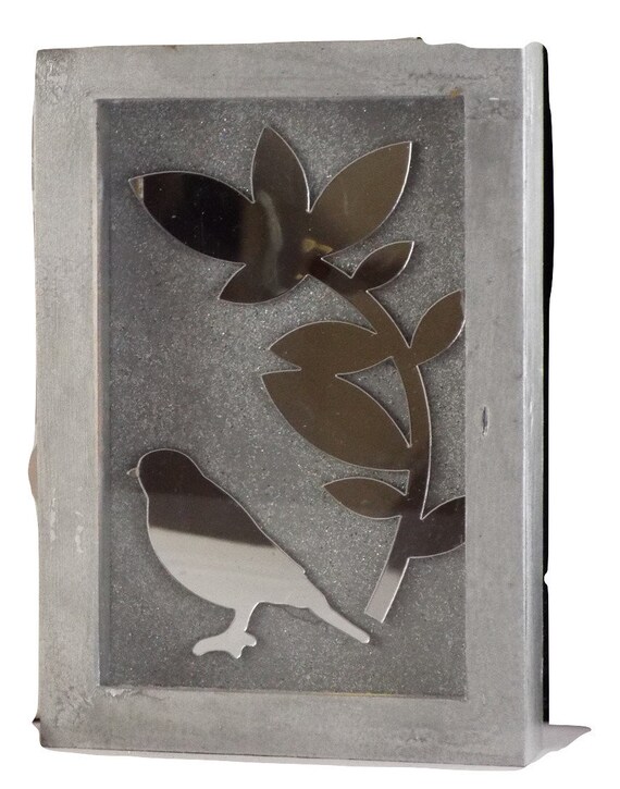 Bird Leaf Mirror Silver Glitter Nature Rectangle Shadowbox Bird Leaf Mirror Silver Glitter Nature