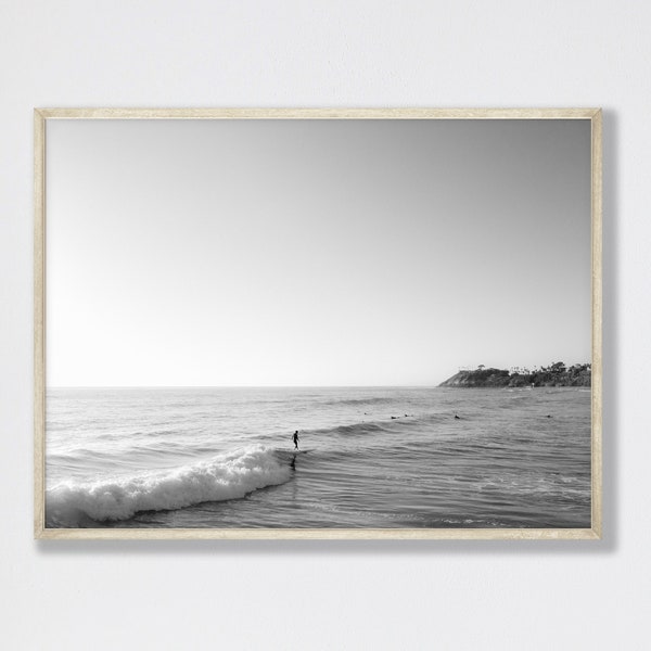 Coastal Wall Art, Black White Beach Print, Coastal Prints, Surfer Art Print, Black White Beach Photo, Surfer Beach Decor, Coastal Wall Decor