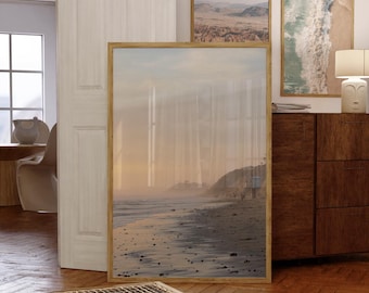 Misty Coast Surf Digital Download | Pastel Coastal Wall Art | Printable Ocean Print