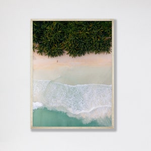 Tropical Beach Photograph of the Jungle Shores of Tulum Mexico. Couple Walking Along Beach Under Palm Trees