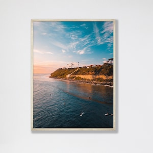 Encinitas Beach California Surfers Art Print - Drohnen Fotografie - Golden Hour Poster - Aerial Ocean Print