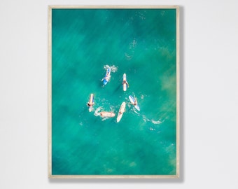 Surfer Beach Photograph, Aerial Photograph of Surfers in San Diego