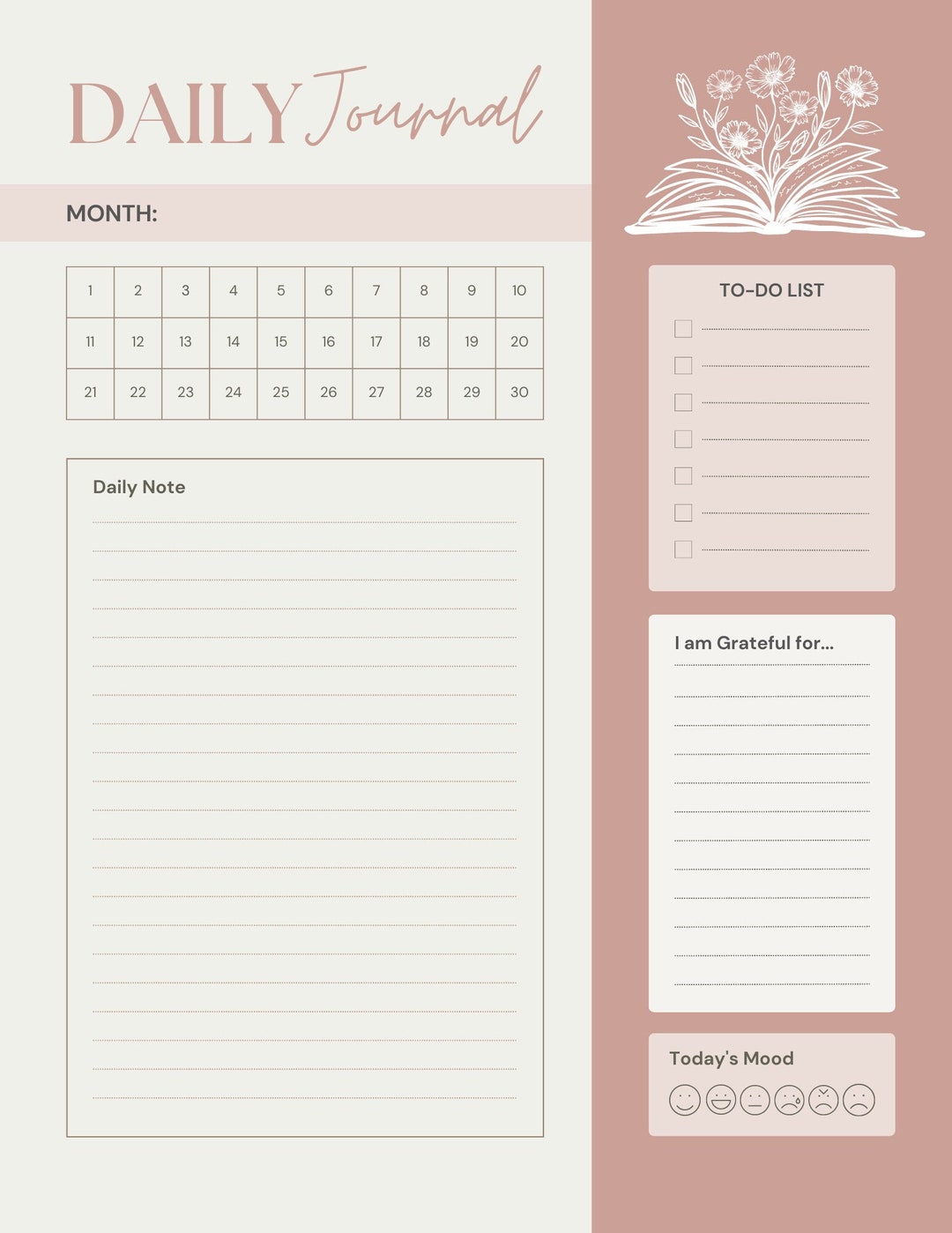 Printable Daily Journal - Aesthetic Bullet Journal - Etsy