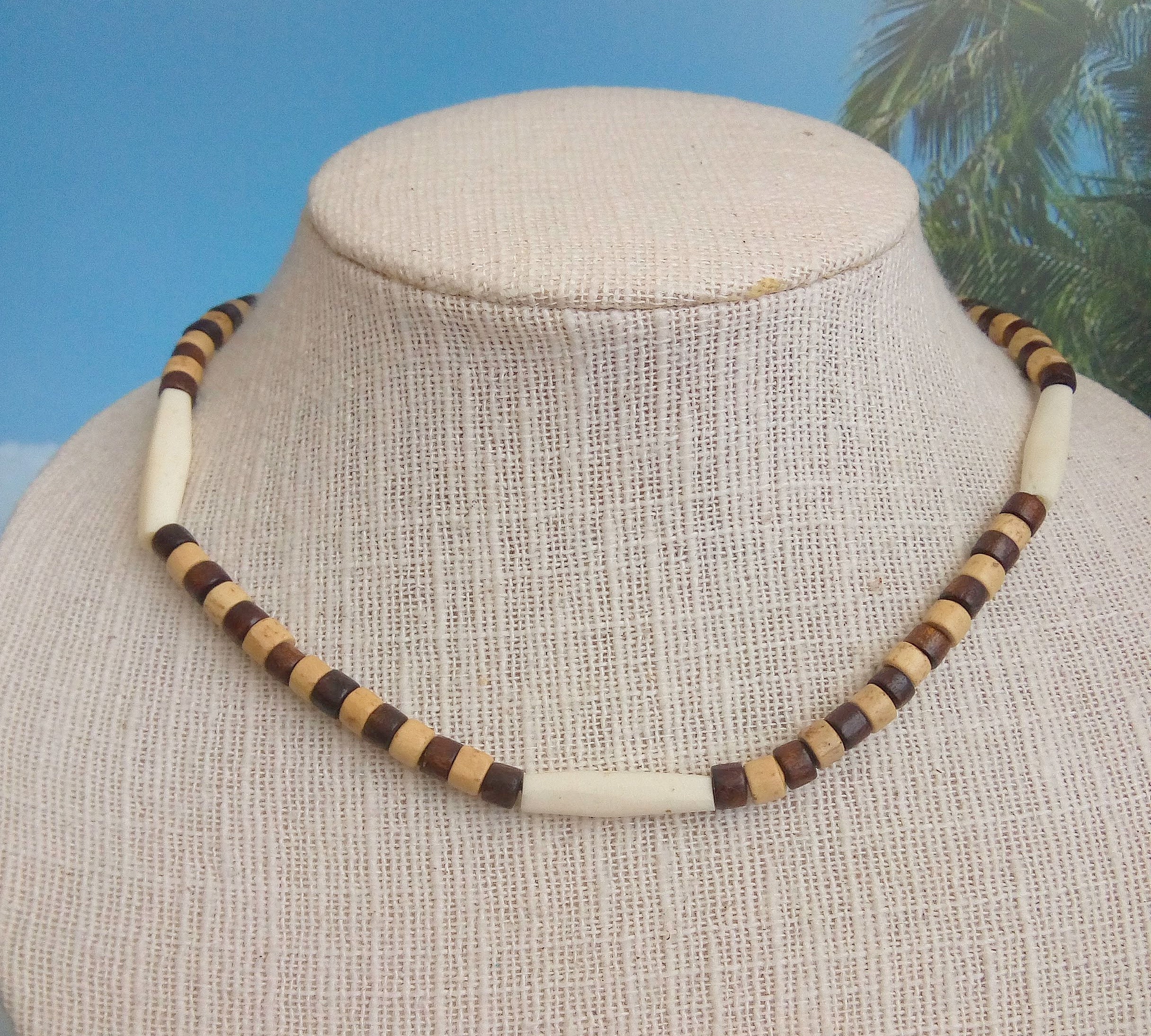 Surfer Necklace Large Carved Bone Coconutwood Beads Australian Etsy