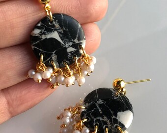 Dangle Matt earrings Vintage Glamour Statement Polymer Clay Earrings Paris range Gift for her Gift SIENNA Gold accessories