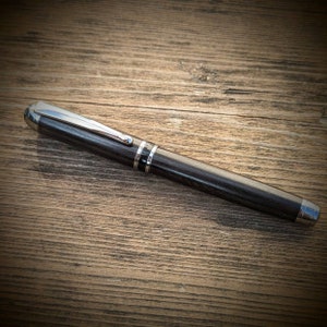 Handmade high end African blackwood fountain pen - rhodium fittings black accents. Peter bock #5 all black nib