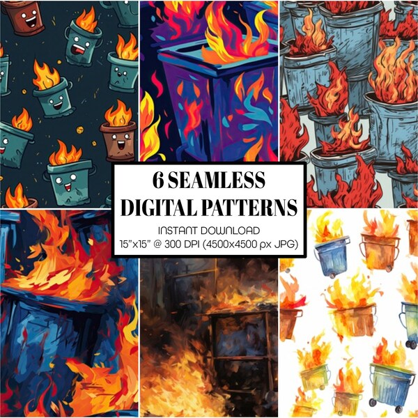 Dumpster Fires Seamless Repeating Pattern Pack, Printable Digital Paper