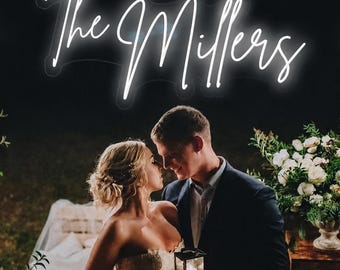 Wedding Neon Sign | Custom Last Name Neon | Wedding Gift | Wedding Decor | Grass Wall Backdrop | Family Name Neon Sign | LED Home Decor
