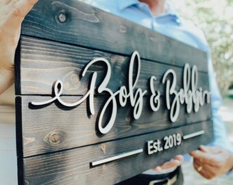 Family Last Name Sign, Personalized Wedding Gift, Farmhouse Decor Established Sign, Custom Wood Sign Engagement Gift, Pallet Sign