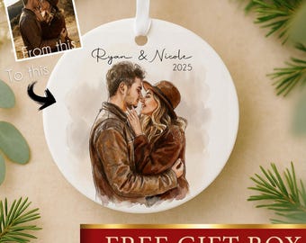 Custom Photo Ornament | Personalized Watercolor Ornaments | Christmas Gift 2025 | Family Portrait Ornament | Couple Ornament | Bestie Gift