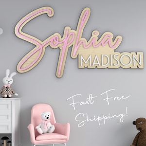 Large wood name sign | nursery name sign | girl name sign | above crib name sign | layered baby name sign | boy name sign | cut out sign B