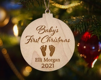 Baby's First Christmas Ornament / Custom Engraved Wooden Ornament / Christmas gift / New Baby gift / New Baby gift / Personalized Ornament