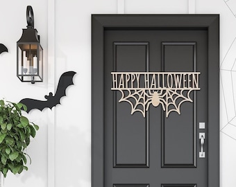 Halloween Door Hanger, Halloween Door Sign, Halloween Decor, Halloween Sign, Front Door Hanger, Fall Decor, Spider Web Sign, Happy Halloween