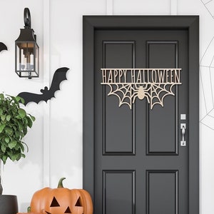 Halloween Door Hanger, Halloween Door Sign, Halloween Decor, Halloween Sign, Front Door Hanger, Fall Decor, Spider Web Sign, Happy Halloween