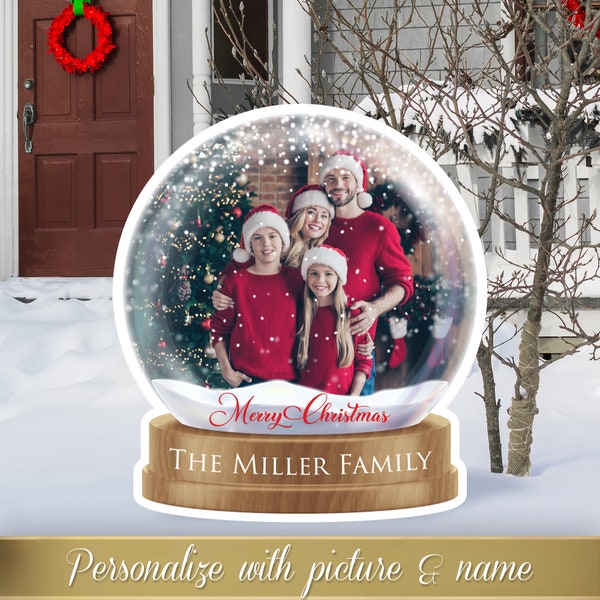 Personalized Christmas Decoration | Snowglobe Outdoor Yard Sign | Family Holiday Decor | Custom Seasons Greetings | Hanukkah Lawn Ornament