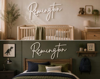 Custom Wood Name Sign for Bedroom, Personalized Script Wall Decor for Nursery or Kids Room