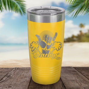 Personalized Beachin&#39; Tumbler: Engraved Stainless Steel Travel Mug