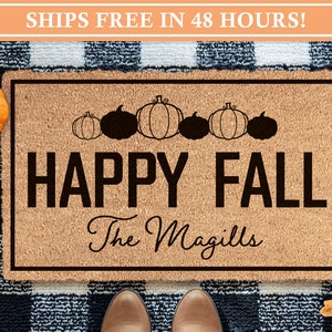 Personalized Fall Doormat: Autumn Pumpkin Decor, Welcome Mat