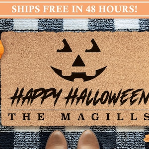 Happy Halloween Pumpkin Doormat | Spooky Halloween Decoration | Personalized Fall Welcome Mat | Autumn Home Door Mat