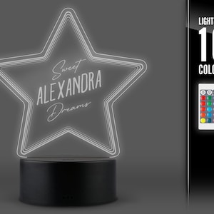Personalized Star Night Light: Custom Nursery Decor, RGB LED