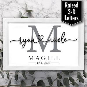 Wedding Gift, Monogram Letter Names Established Sign, Framed Wood Sign, Last Name Sign, Anniversary Gift, Shower Gift, Bridal Shower Gift