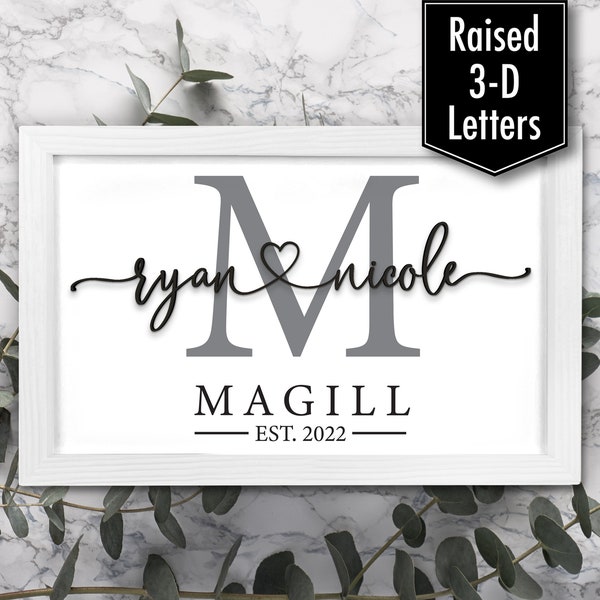 Wedding Gift, Monogram Letter Names Established Sign, Framed Wood Sign, Last Name Sign, Anniversary Gift, Shower Gift, Bridal Shower Gift