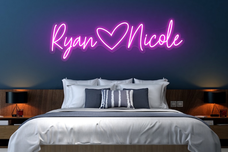 Wedding Neon Sign Custom Last Name Neon Wedding Gift Wedding Decor Grass Wall Backdrop Family Name Neon Sign LED Home Decor image 3