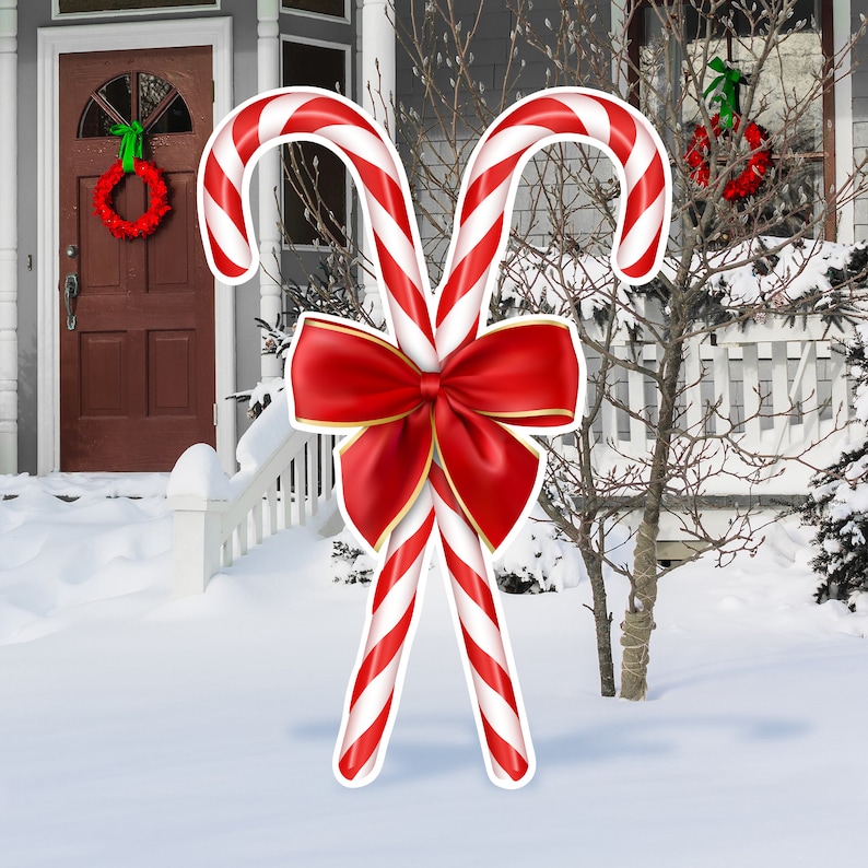 Outdoor Christmas Decorations Candy Cane Bow Yard Sign Etsy