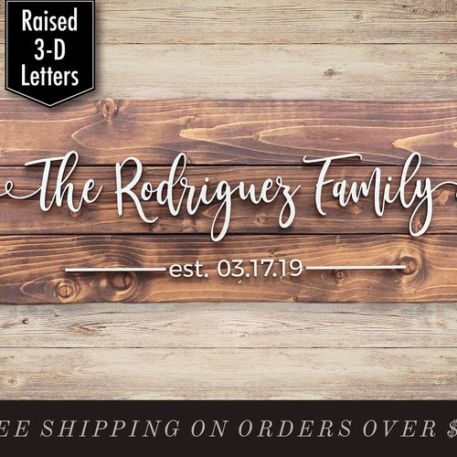 Letrero con nombre de familia, letrero establecido, letrero de madera personalizado, regalo de compromiso, decoración de casa de campo, regalo personalizado, regalo de boda, letrero de madera personalizado