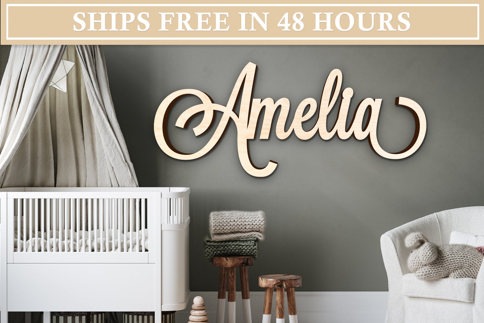 Custom Wood Name Sign Nursery Crib Wall Decor Personalized - Etsy