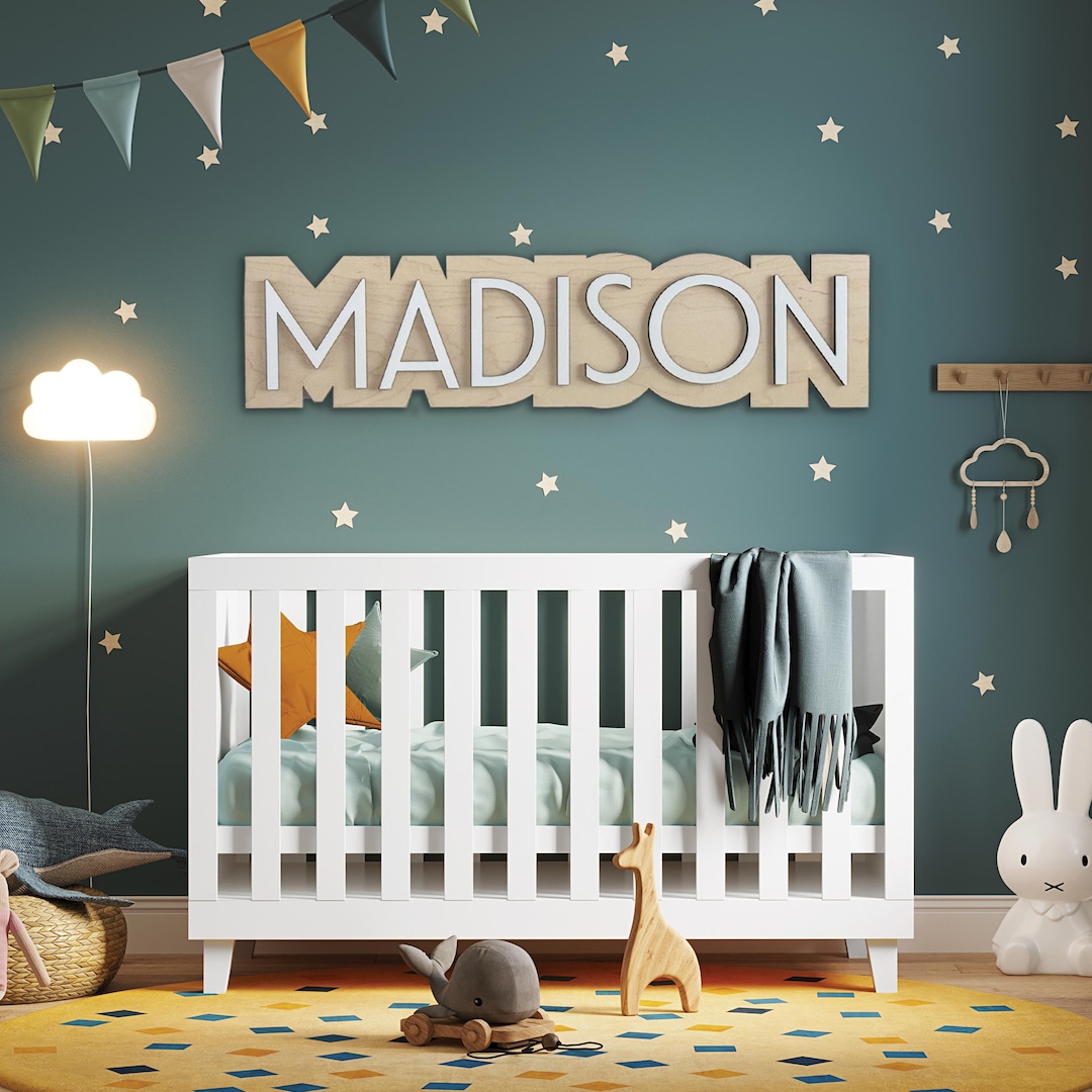 Personalized 3D Nursery Baby Name Sign | Custom Wood Name Plaque ...