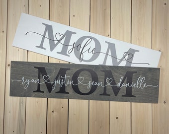 Personalized Mothers Day Gift For Mom / Custom Mom Sign / Wood Kids Name Sign / Rustic Home Decor / Family Name Gift Idea / Mom Birthday