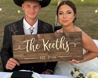 Personalized Last Name Wedding Sign: Custom Couple Gift, Established Date