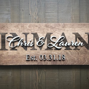 Family Name Sign / Custom Wood Sign / Last Name Sign / Established Sign / Home Sign /  Personalized Wedding gift / Wedding Sign / 3D Sign