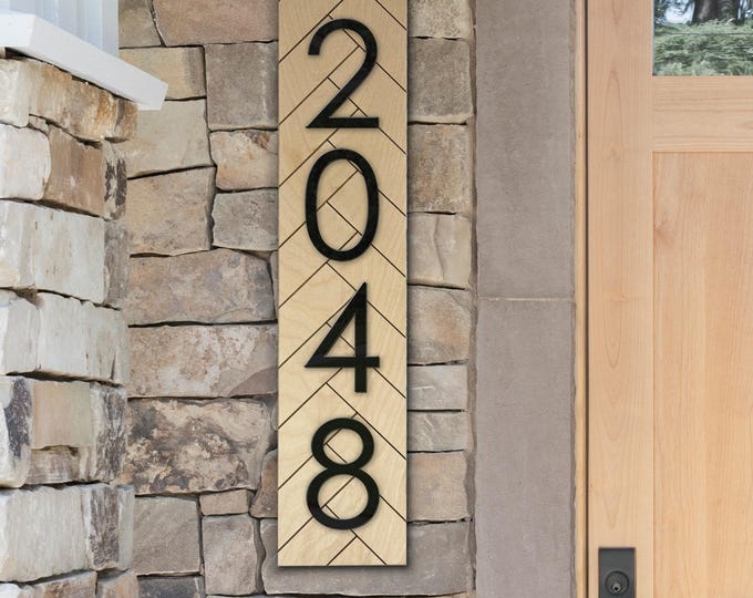 House Number Address Sign | Vertical House Numbers | New Home Decor | Outdoor Wood Plaque | Modern Farmhouse Welcome | Housewarming Gift