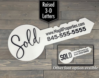 Personalized Realtor Sold Wood Key Sign: 3D Real Estate Closing Gift