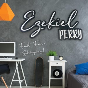 Large wood name sign | nursery name sign | boy name sign | above crib name sign | layered baby name sign | girl name sign | cut out sign