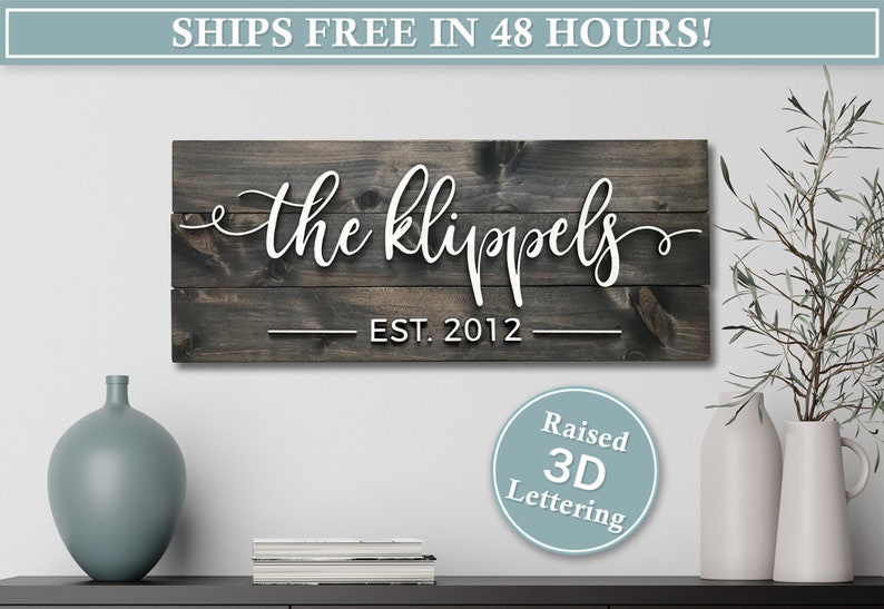 Personalized Wedding gift | Family Last Name Pallet Sign | Custom Engagement Gift | Established Sign | Farmhouse Wedding Sign | 3D Sign