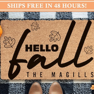 Hello Fall Personalized Doormat | Autumn Home Decor | Welcome Door Mat | Home Gift | Welcome Doormat | Halloween Decor