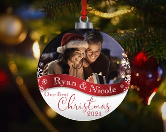 Our First Christmas Ornament Married, Personalized Photo Christmas Ornaments, Mr and Mrs, Gifts Couple, Newlywed Gift, Just Married 2024