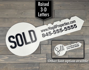 Personalized Realtor Sold Sign / Custom Real Estate Gift / Wood Key Cutout /  Realty Estate Closing Gift / Realtor Sign / Business Sign