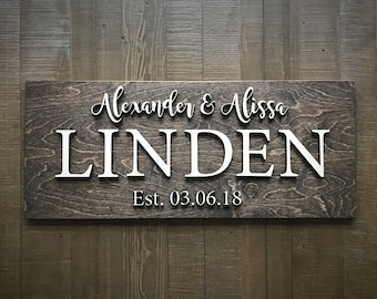 Custom Wood Sign / Last Name Sign / Home Sign / Established Sign /  Personalized Wedding gift / Wedding Sign / 3D Sign / Family Name Sign