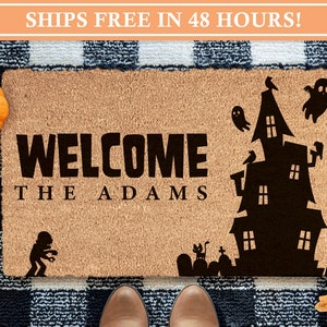 Haunted House Halloween Doormat | Spooky Zombie Personalized Home Decor | Funny Doormat | Fall Welcome Mat | Door Mat | Halloween Rug