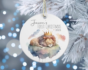 Baby's First Christmas Ornament, Baby's 1st Christmas Gift | Lion | Deer | Lamb | Personalized Woodland Creatures Ceramic Keepsake | Holiday