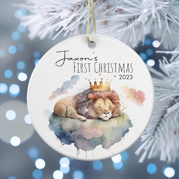 Baby's First Christmas Ornament, Baby's 1st Christmas Gift | Lion | Deer | Lamb | Personalized Woodland Creatures Ceramic Keepsake | Holiday